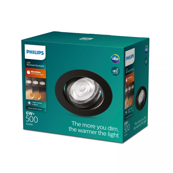 Philips Toiminnollinen Planet upotettava valaisin, Syvennysspottivalo, Ei vaihdettavissa oleva hehkulamppu, LED, 2700 K, 500 lm, Musta