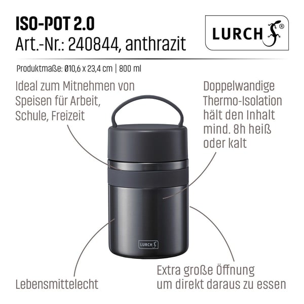 Lurch 00240844, Lämpörasia, 0,8 L, 12 h, Harmaa, Ruostumaton teräs, 110 mm