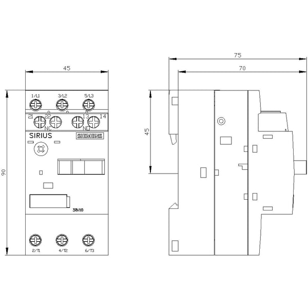 Siemens 3RV1011-1AA15 Strömbrytare 1 st Inställningsområde (ström): 1,1 - 1,6 A Kopplingsspänning (max.): 690 V/AC (B x H x D) 45 x 90 x 75 mm