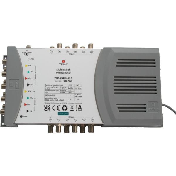 Triax TMS/CKR 9x12 S, 5 innganger, 12 utganger, 5 - 862 MHz, 950 - 2200 MHz, 10 dB, 10 dB