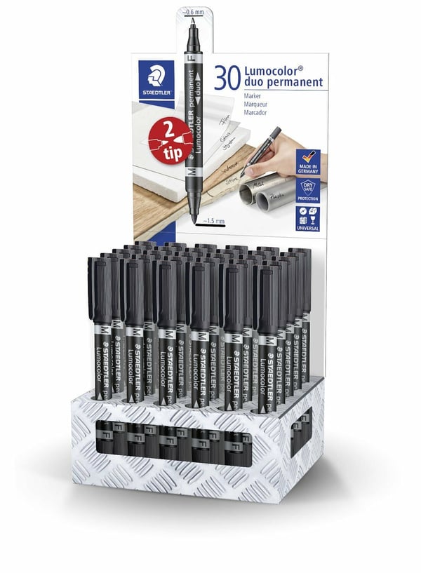 STAEDTLER Lumocolor permanent marker duo, 30 mustaa tussia, kaksi kärkeä, viivan leveys: 0,6 mm / 1,5 mm, - 1 kpl (348-9 CA30)