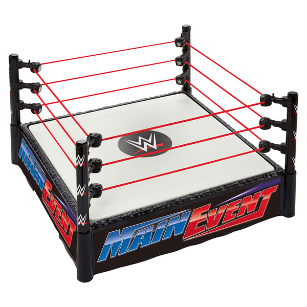 Mattel WWE Superstar Ring -kehä, jossa Main Event- ja RAW-tarrat, jousitettu kehän alusta ja joustavat köydet, 6 vuosi/vuosia, Monivärinen, Muovi