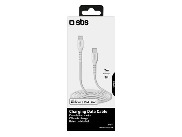 SBS TECABLELIGTC2W, 2 m, Lightning, USB C, Hankjønn, Hankjønn, Hvit