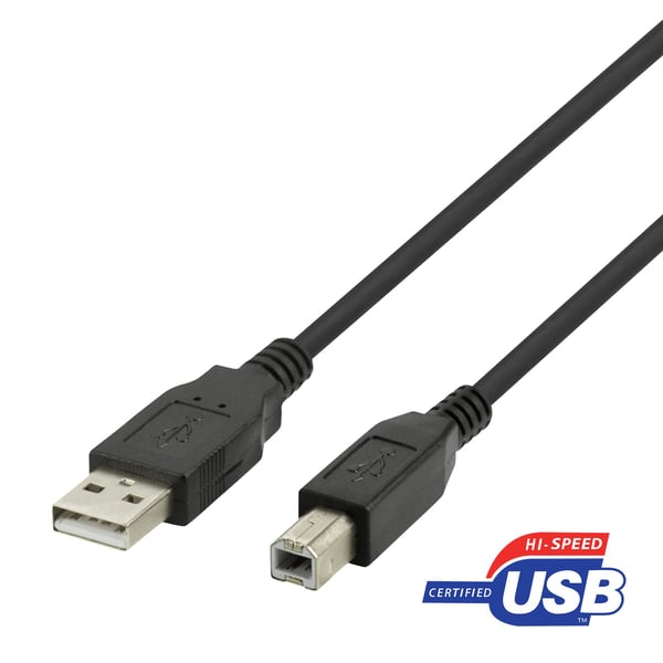 DELTACO - USB-kabel - USB (hane) till USB typ B (hane) - USB 2.0 - 0.5 A - 1 m - svart