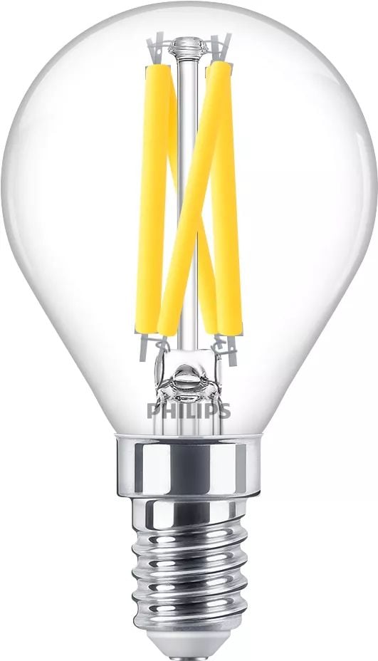Philips - LED-filamentlyspære - form: P45 - klar finish - E14 - 3.4 W (ekvivalent 40 W) - klasse D - varmt hvitt lys - 2200-2700 K
