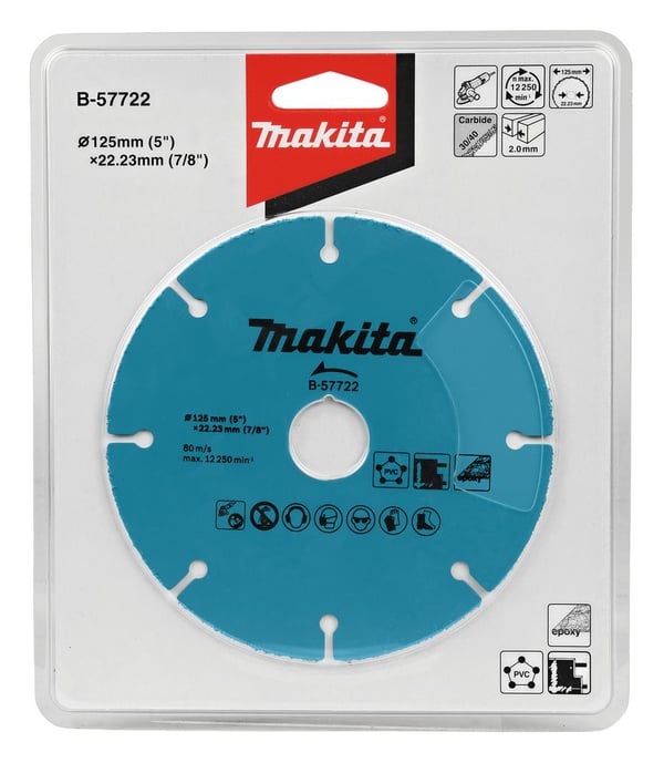 Makita B-57722, levyleikkuri, 12,5 cm, Makita, Tasainen keskiosa, 80 m/s, 12250 RPM