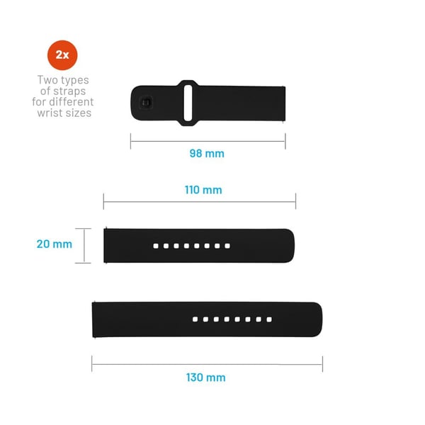 FIXED - Klokkestropp for smart armbåndsur - silicone, quick release, 20 mm - 160-235 mm - svart - for Amazfit GTS 4; Garmin epix Pro; Venu Sq 2; Ni...