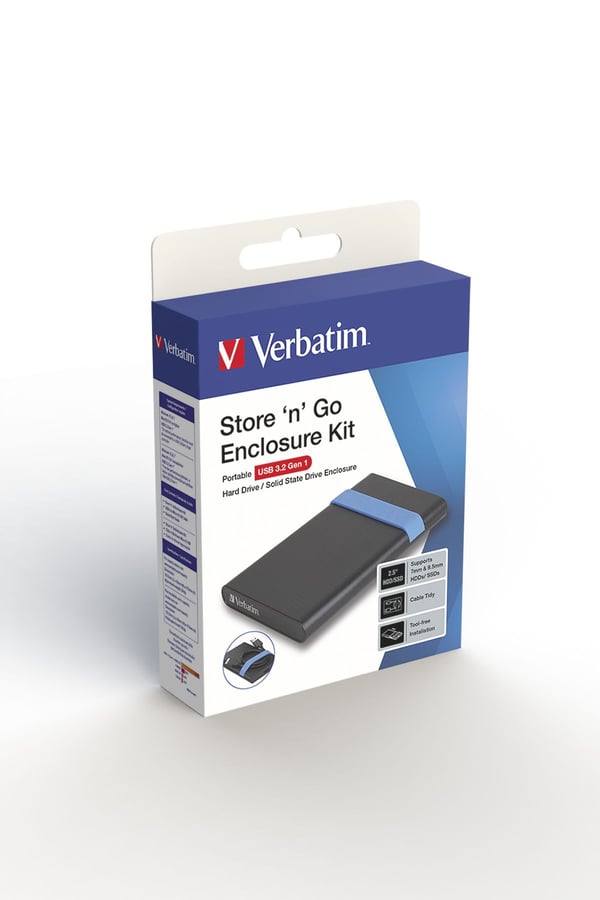 Verbatim Store''N''Go Enclosure Kit, HDD-/SSD-kotelo, 2.5", SATA, USB-liitettävyys, Musta, Sininen