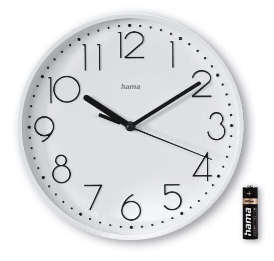 Hama Salina, Vägg, Quarts-klocka, Rund, Vit, Plast, Glas