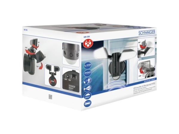 Schwaiger LED220 011, Seinävalaistus ulkotiloihin, Musta, Muovi, IP44, Liiketunnistin, 400 lm