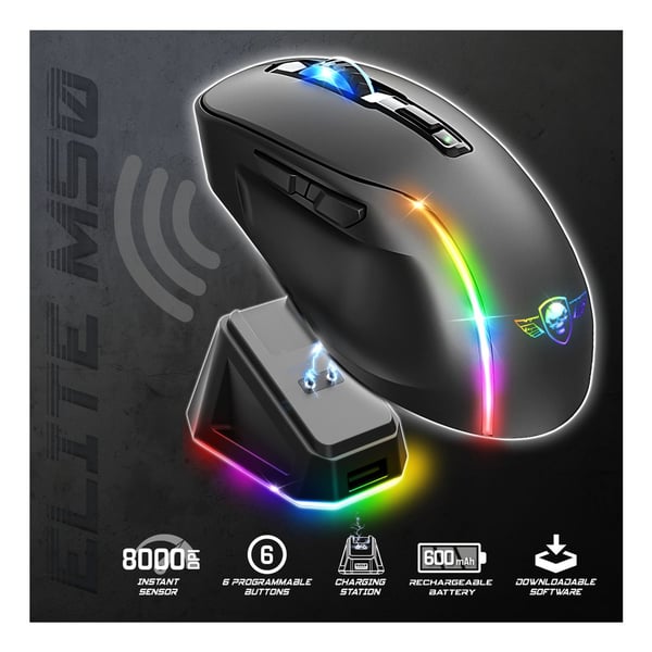 Spirit of Gamer S-EM50BK, Oikeakätinen, Optinen, RF Wireless + Bluetooth + USB Type-C, 8000 DPI, musta