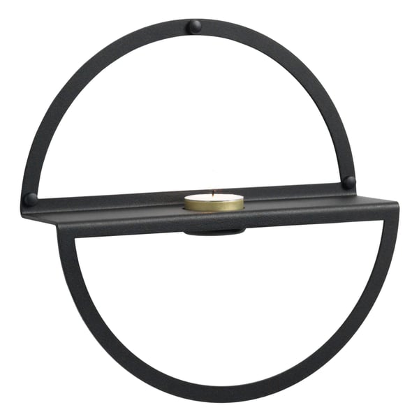 Cirkelhylde med fyrfadsstage i sort metal Ø25 cm (6 x Ø25 cm) sort
