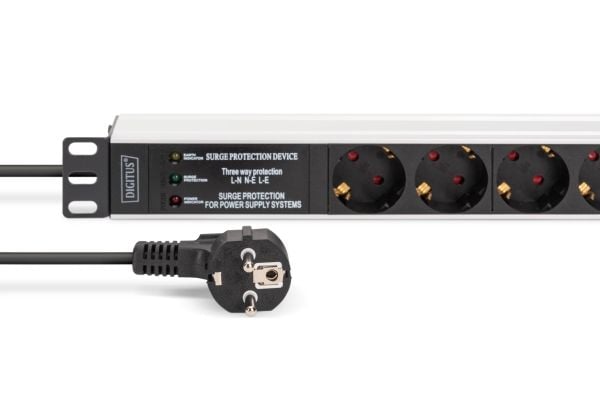 Digitus DN-95441, 1U, Horisontal/vertikal, Syntetisk ABS, Aluminium, Sort, Sølv, Sort, 7 AC stikkontakt(er)