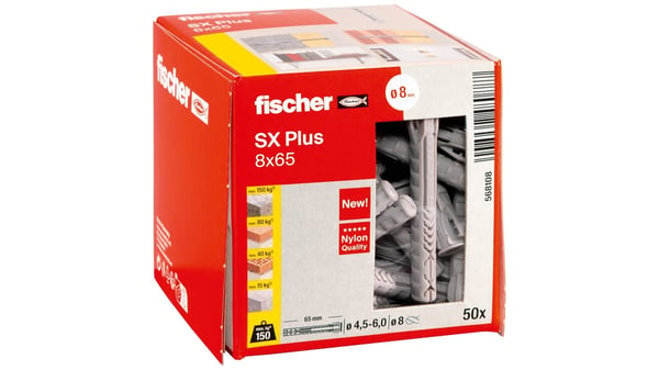 Fischer 568108, Expansionsankare, Autoklaverad lättbetong, Tegel, Betong, Gipsskiva, Murverk, Nylon, Grå, Tyskland, 8 mm