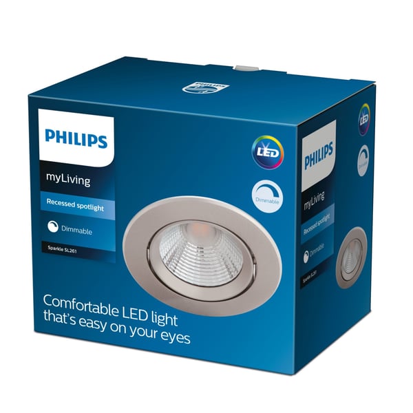Philips Funktionell Sparkle infälld lampa, Nedtryckbar spotlight, Glödlampan/-lamporna kan inte bytas ut, LED, 2700 K, 350 LM, Nickel