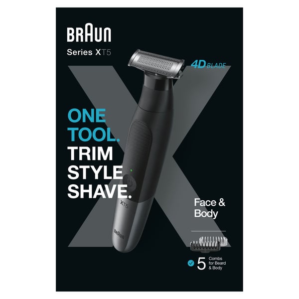 Braun Multigroomer XT5100, Pestävä, Akku, Musta, Harmaa