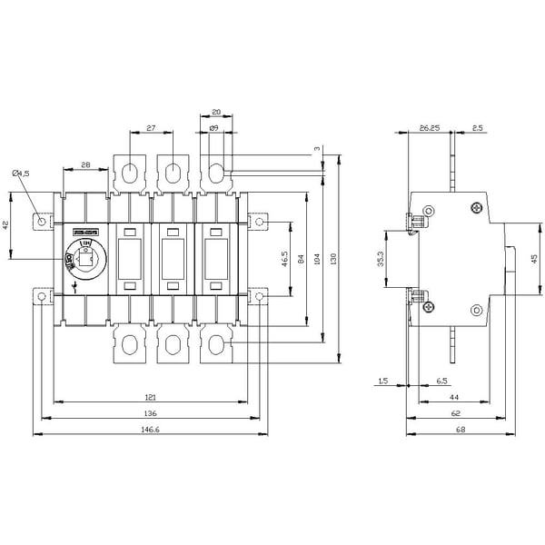 Siemens brytere og trykknapper, 3P, IP00, 168 mm, 139 mm, 137 mm, 85 mm