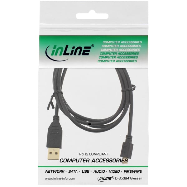 InLine 31730P, 3 m, USB A, Micro-USB B, Hankjønn/hankjønn, Svart