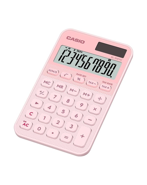 Casio SL-310YC, Tasku, Perus, 10 lukua, Akku/Aurinko, Vaalea pinkki