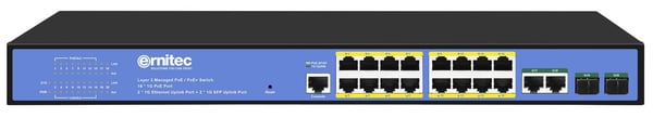 Ernitec - Switch - layer 2+ - Styrt - 16 x 10/100/1000 (PoE) + 2 x 10/100/1000 (opplink) + 2 x Gigabit SFP (opplink) - stasjonær, rackmonterbar - PoE
