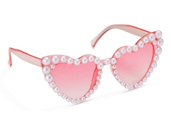 Hjärtglasögon med pärlor rosa