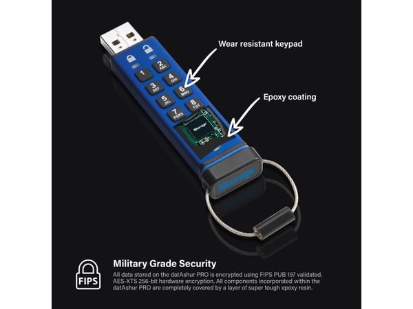 iStorage datAshur PRO - USB-flashstasjon - kryptert - FIPS 140-2 Level 3 - 256 GB - USB 3.0