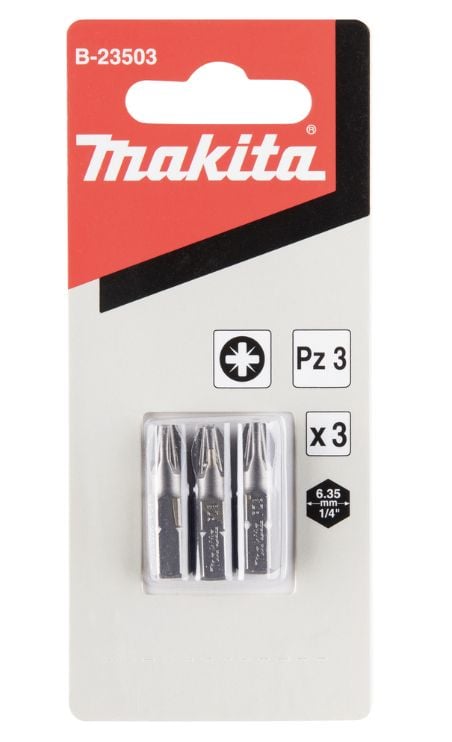 Makita Quattro - Skruvmejselhuvud - 3 delar - pozidriv - PZ3 - hexagonalt - längd: 25 mm