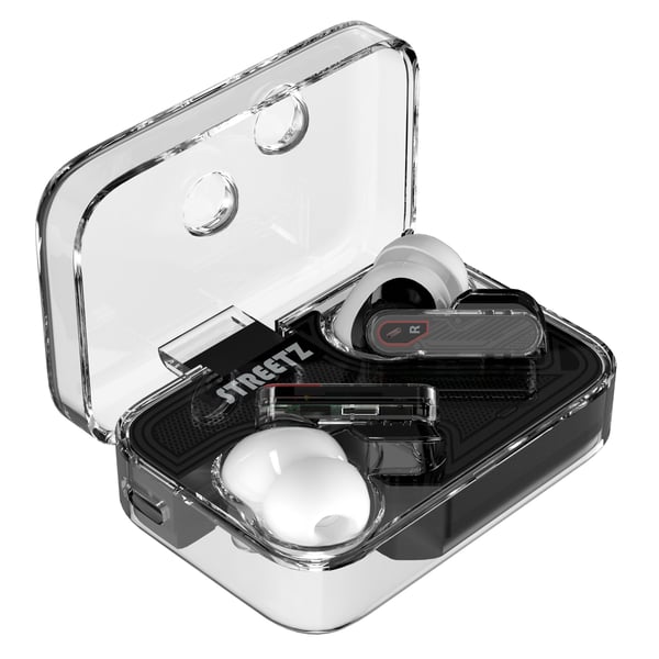 Streetz Gjennomsiktige True Wireless Earbuds med Dual Mic ENC, Trådløs, Samtaler/musikk, 20 - 20000 Hz, 47 g, Hodesett, Svart
