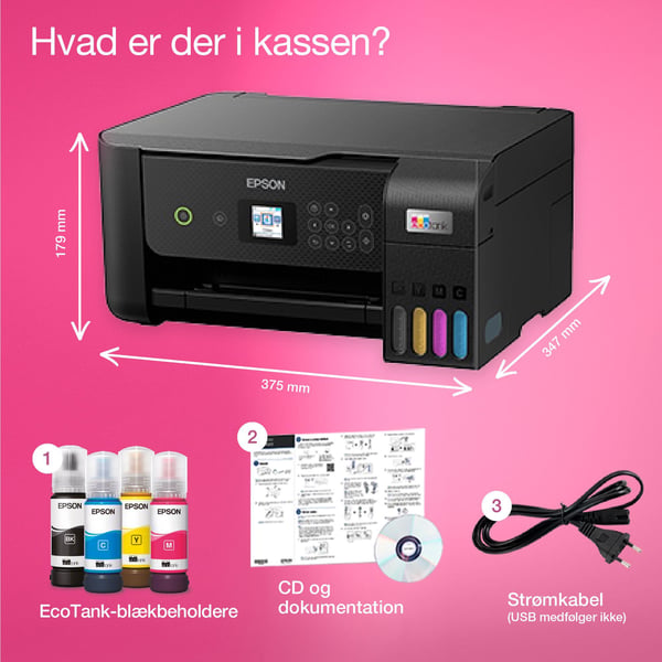 Epson EcoTank ET-2825 - Multifunksjonsskriver - farge - ink-jet - påfyllbar - A4 (medie) - opp til 10 spm (trykking) - 100 ark - Wi-Fi, USB - svart