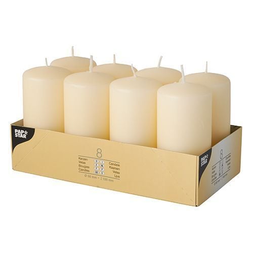 Papstar 17981, Cylinder, Krem, 16 timer, 8 stykker Papstar 17981, Cylinder, Krem, 16 timer, 8 stykker