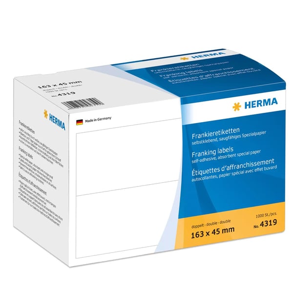 HERMA Franking labels - Papper - självhäftande - vit - 163 x 45 mm 1000 etikett (er) (500 ark x 2) etiketter