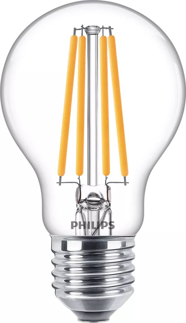 Philips - LED-filamentlyspære - form: A60 - klar finish - E27 - 10.5 W (ekvivalent 100 W) - klasse D - varmt hvitt lys - 2700 K