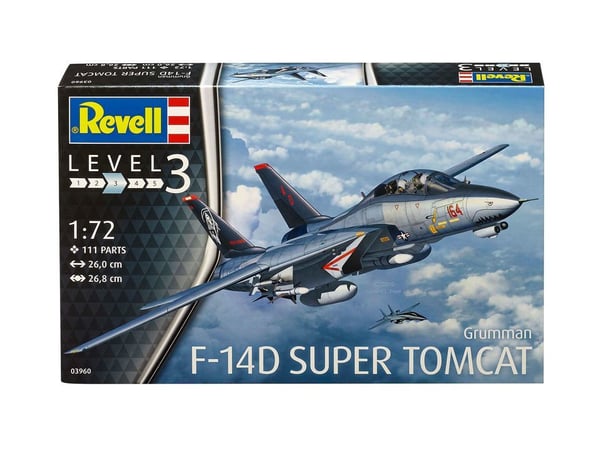 Revell Model Kit Lentokoneet 1:72 - Grumman F-14D Super Tomcat mittakaavassa 1:72, Level 3, uskollinen jäljennös monine yksityiskohtineen, 03960, 1...