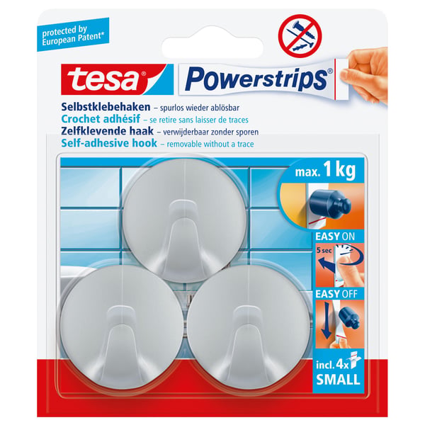 TESA 57578-00000, Universalkrok, Krom, Plast, 1 kg, 3 styck, Blåsa