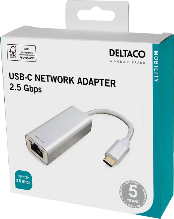 DELTACO - Nettverksadapter - USB-C 3.1 - 2.5GBase-T x 1 - grå