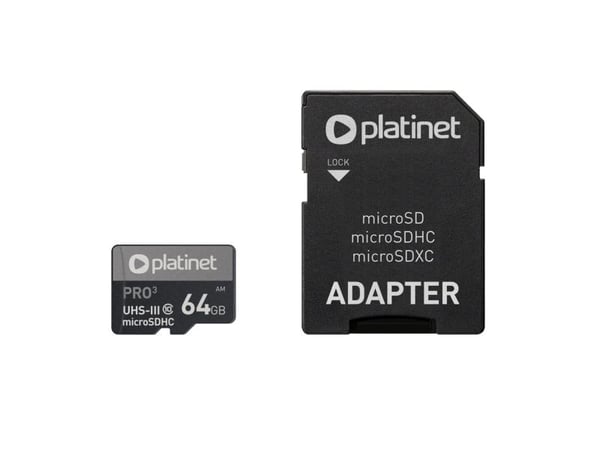 Platinet PMMSDX64UIII, 64 GB, MicroSDXC, UHS-III, 90 MB/s, 30 MB/s, Sort