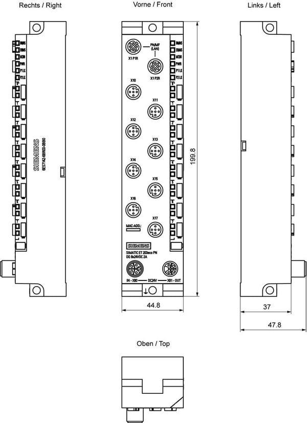 Siemens 6ES7142-6BR00-0BB0, 20,4–28,8 V, 2 A, 200 mm, 814 g, 224 mm, 60 mm