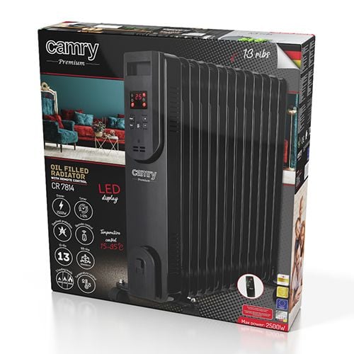 Camry CR 7814 öljypatteri 2500 W, 13-ripainen, kaukosäädin, LED, musta