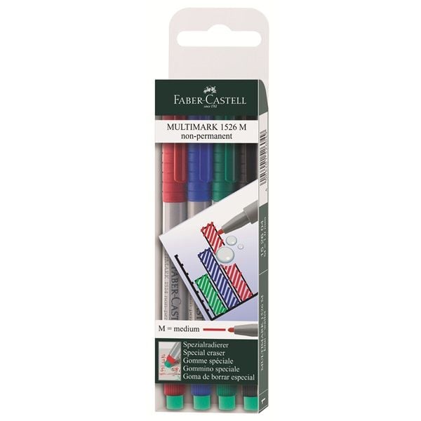 Faber-Castell MULTIMARK 1526 - Markør - ikke-permanent - 1 mm - medium - med viskelær (en pakke 4)