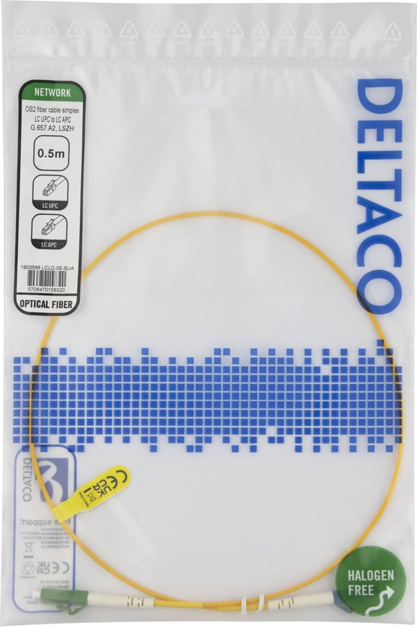 OS2 Fiberkabel, LC - LC, simplex, UPC/APC, 0,5m