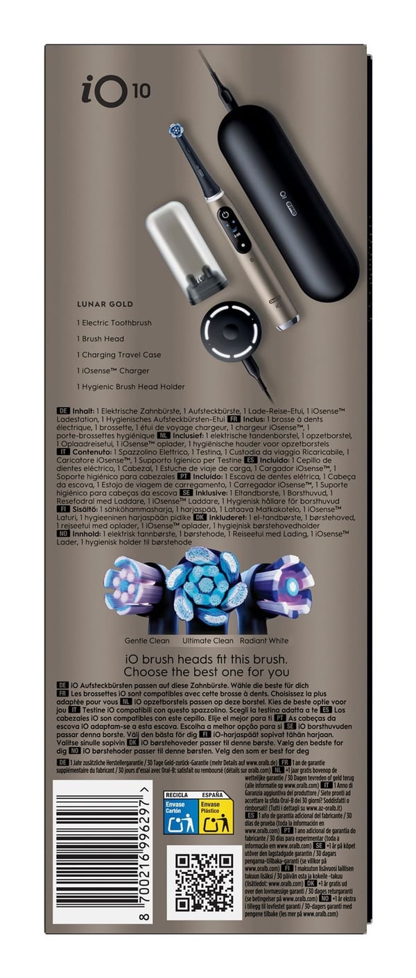 Oral-B iO Series 10 elektrisk tannbørste 7 pussemoduser, Lunar Gold