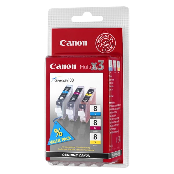 Canon CLI-8 Multipack - 3 pakker - gul, cyan, magenta - original - blekktank - for PIXMA iP6600D, iP6700D, Pro9000, Pro9000 Mark II