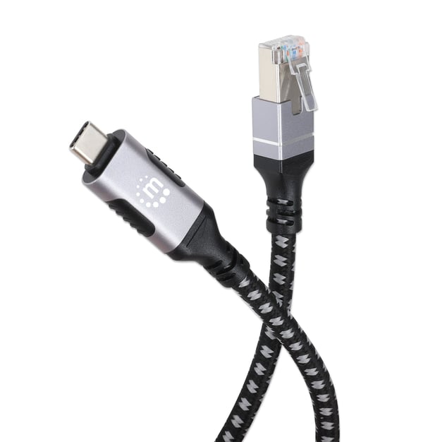 Manhattan 394826, RJ-45, USB-C, 2 m, musta, Hopea