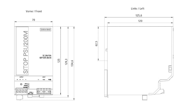 Siemens 6EP1334-3BA10, Sisätila, IP20, Monivärinen, CE, RoHS, REACH, 70 mm, 125 mm