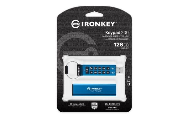 Kingston IronKey Keypad 200 - USB-flashstasjon - kryptert - FIPS 140-3 Level 3 - 128 GB - USB 3.2 Gen 1