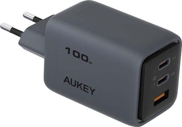 Aukey Comet Mix 3 - Strømadapter - GaN-teknologi - 100 watt - 5 A - Fast Charge (2 x USB-C, USB-type A)