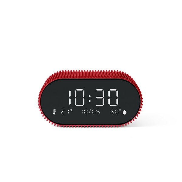 LEXON Ray Clock, Digital väckarklocka, Oval, Röd, Akrylnitrilbutadienstyren (ABS), Gjuten aluminium, inomhus, Adult/Child