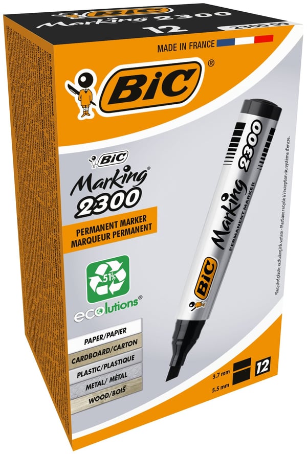 BIC 2300 - Markering - permanent - för glas, plast, kartong - svart - alkoholbaserat bläck - 3.7-5.5 mm
