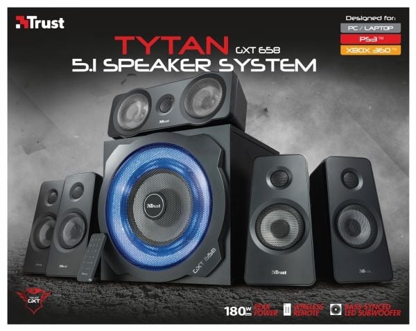 Trust GXT 658 TYTAN - Högtalarsystem - 5.1-kanals - 90 Watt (Total) - svart