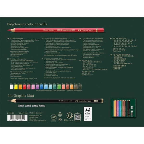 Faber-Castell Polychromos & Pitt Graphite Matt Set, Flerfarget, 21 stykker